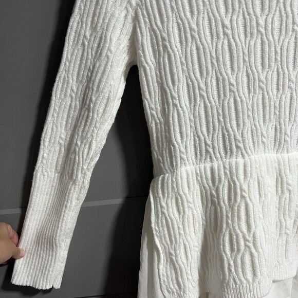 Long Sleeve Turtleneck Asymmetrical Layer Cable Knit Sweater Dress White Large - Picture 2 of 6